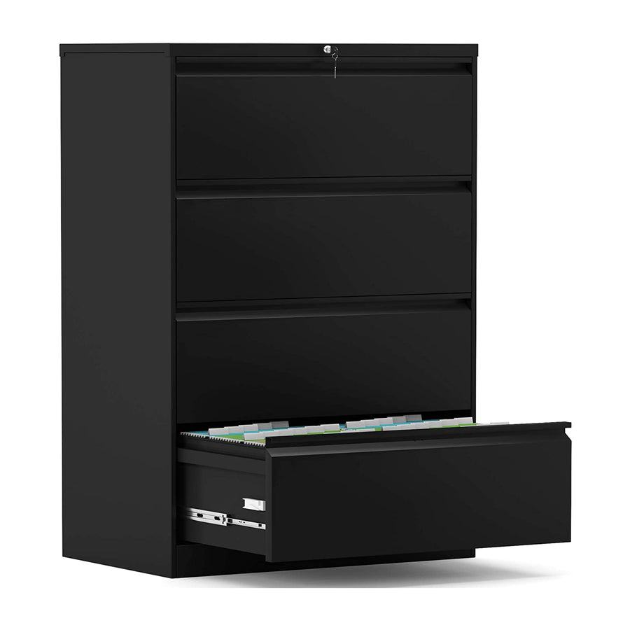 AOBABO 4 Drawer Lateral File Cabinet w/ Lock, Black (For Parts) - VMInnovations