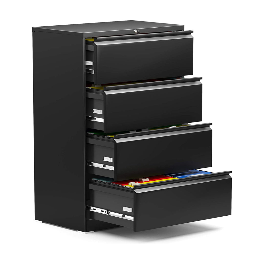 AOBABO 4 Drawer Lateral File Cabinet w/ Lock for Letter/Legal Size Paper, Black