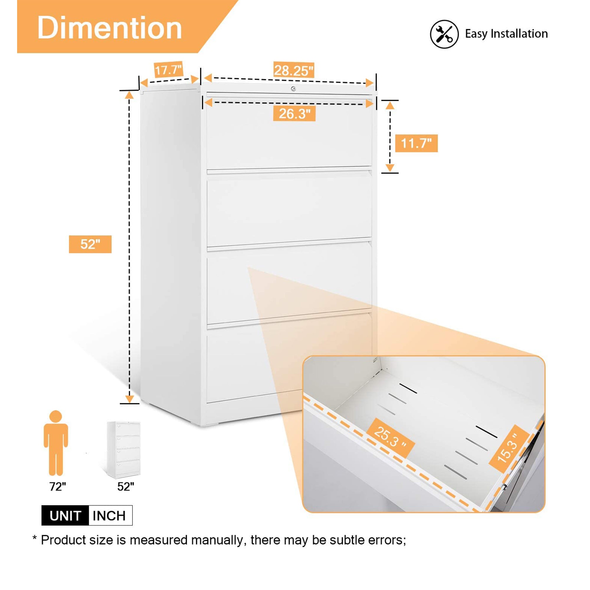 AOBABO 4 Drawer Lateral File Cabinet with Lock for Office and Home Use, White