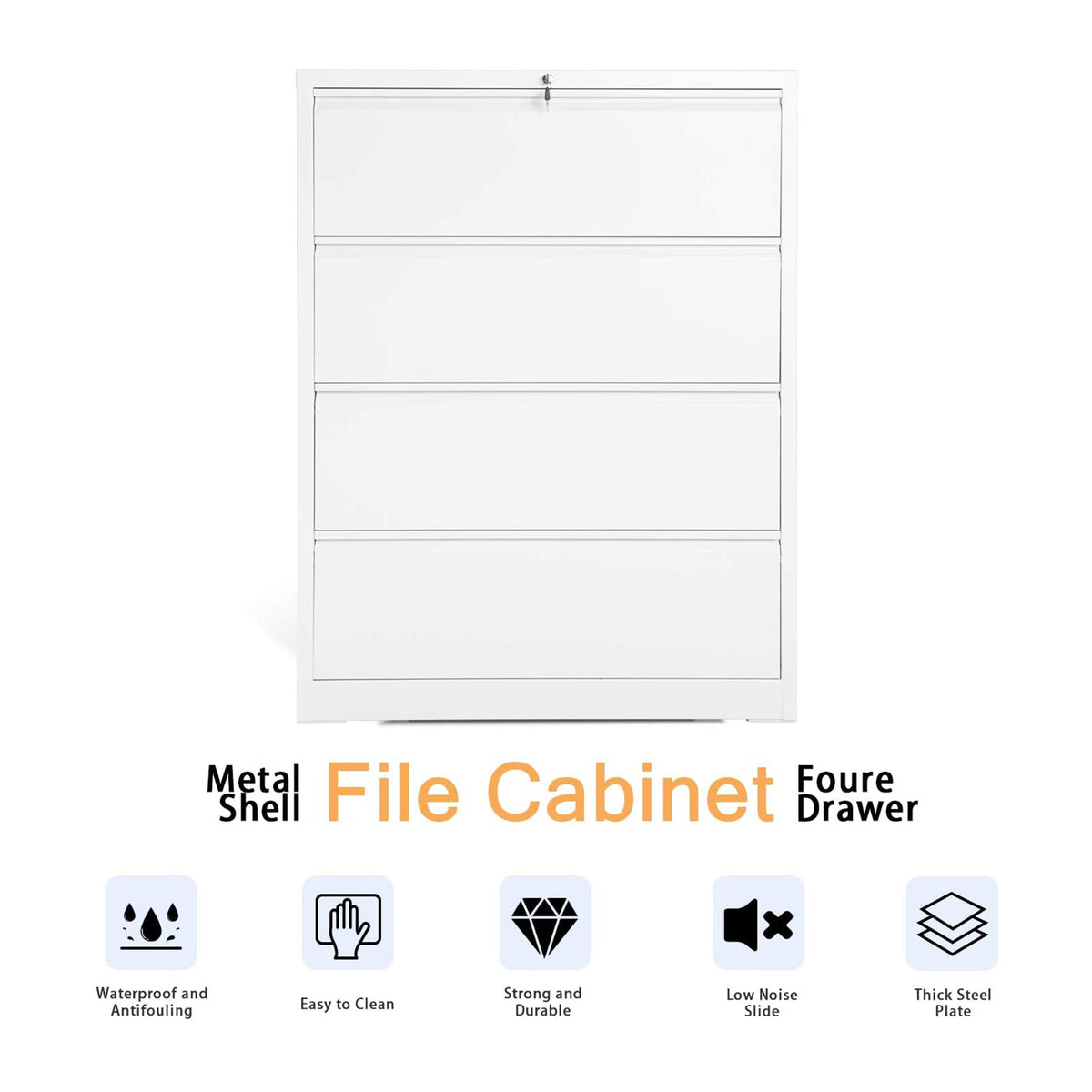 AOBABO 4 Drawer Lateral File Cabinet with Lock for Office and Home Use, White