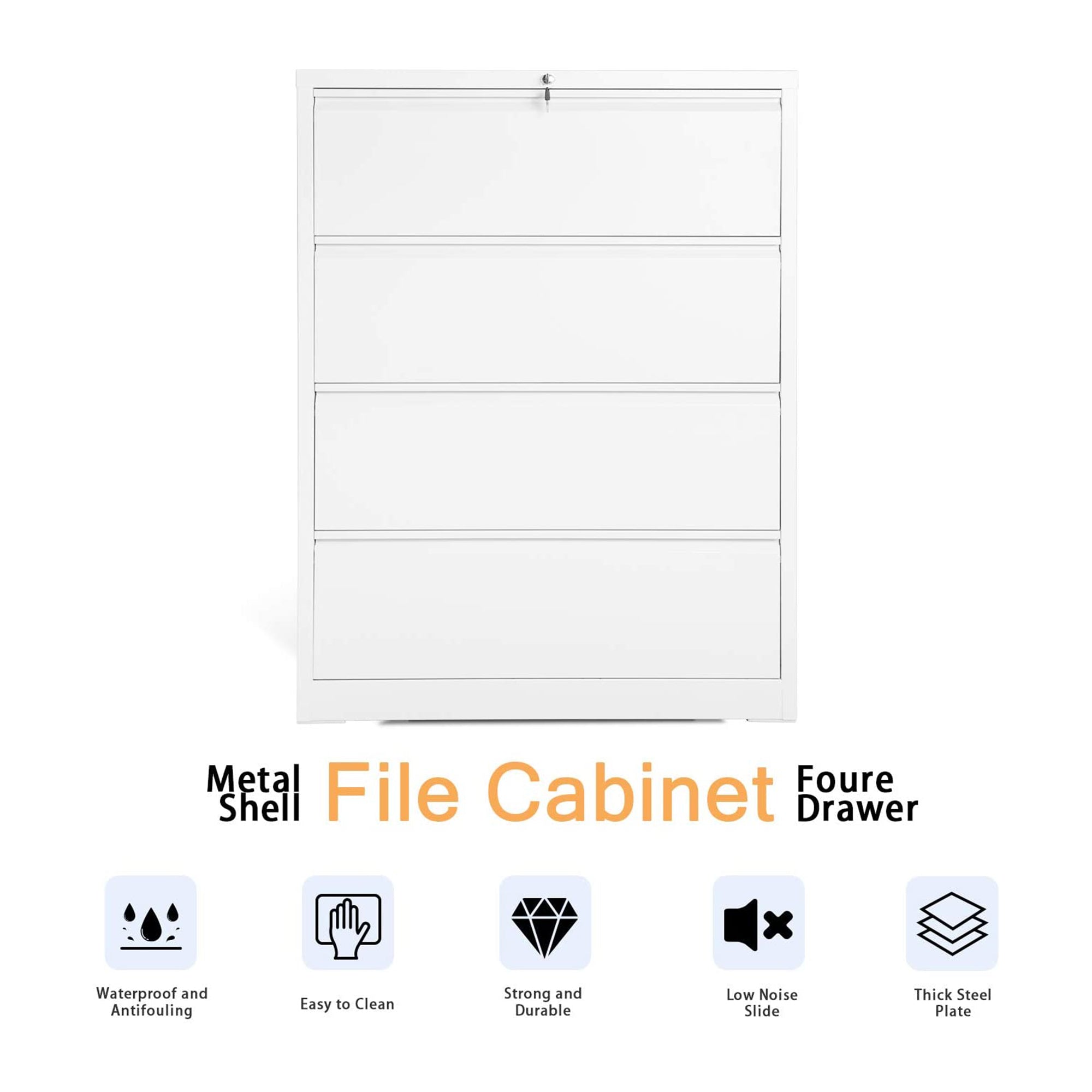 AOBABO 4 Drawer Lateral File Cabinet with Lock for Office and Home Use, White