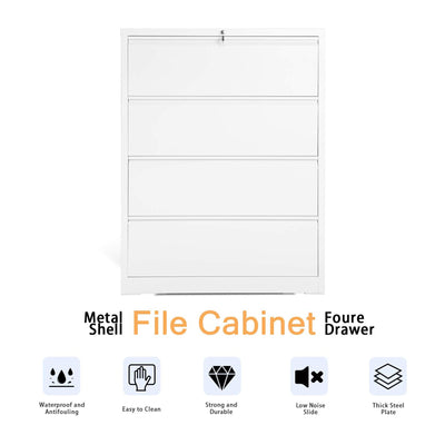 AOBABO 4 Drawer Lateral File Cabinet with Lock for Office and Home Use, White