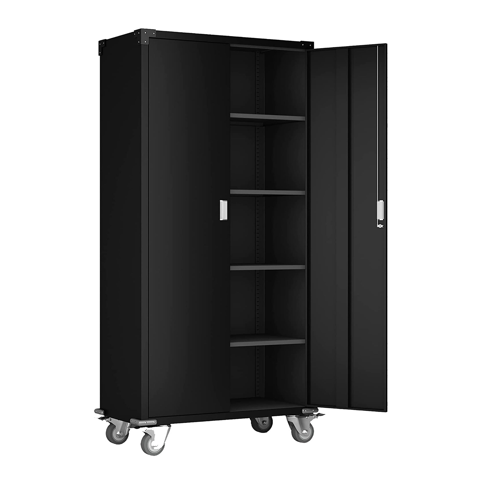 Aobabo 72 Inch Rolling Locking Storage Cabinet with Adjustable Shelves, Black