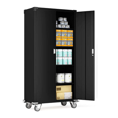 Aobabo 72 Inch Rolling Locking Storage Cabinet with Adjustable Shelves, Black