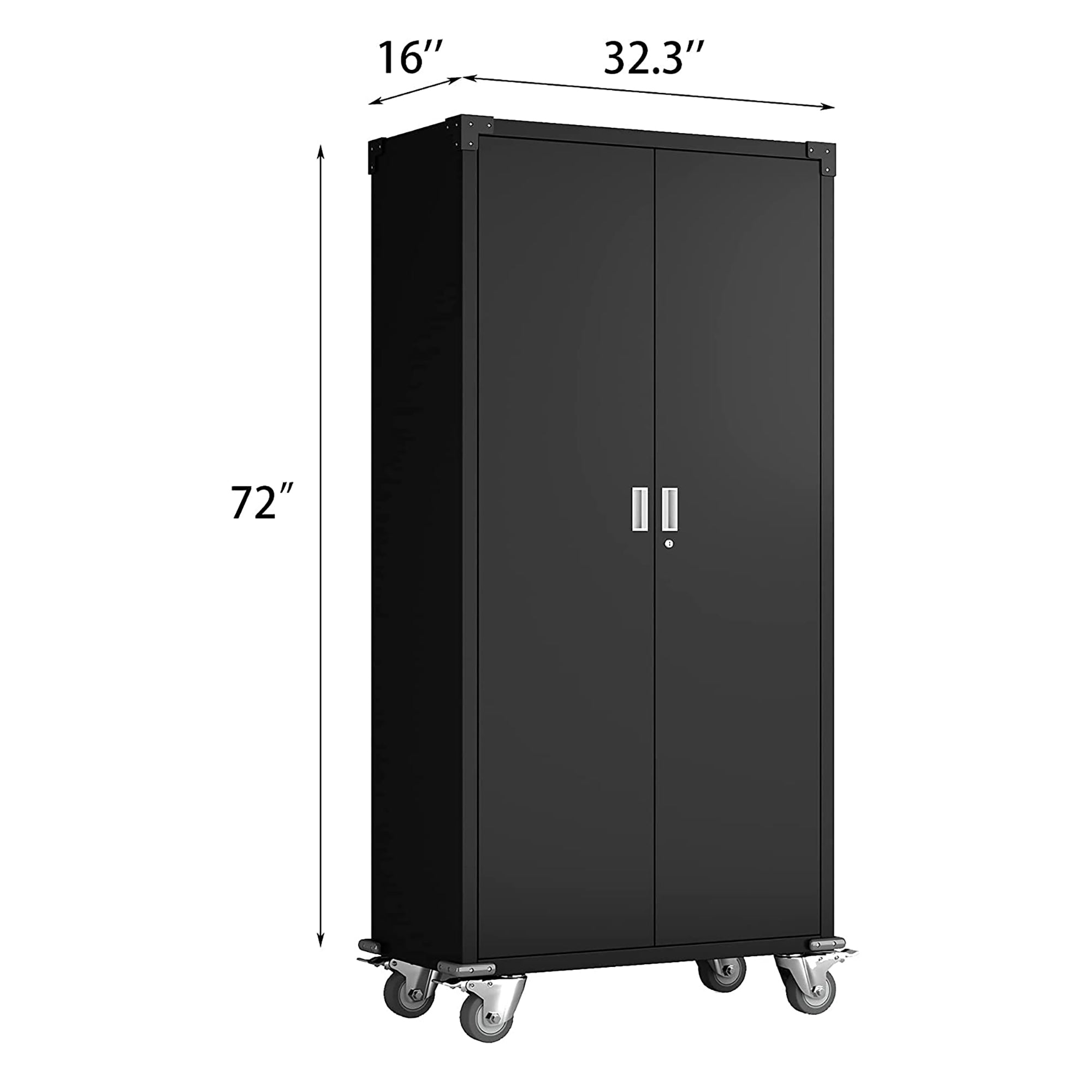 Aobabo 72 Inch Rolling Locking Storage Cabinet with Adjustable Shelves, Black