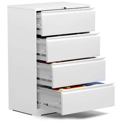 AOBABO 4 Drawer Lateral File Cabinet w/ Lock for Letter/Legal Size Paper, White