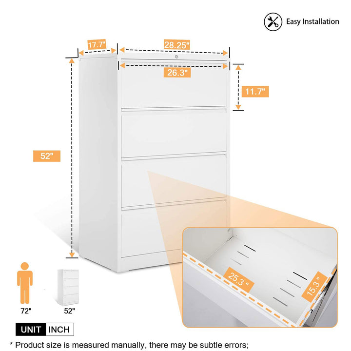 AOBABO 4 Drawer File Cabinet w/ Lock for Letter/Legal Size Paper,White(Open Box)