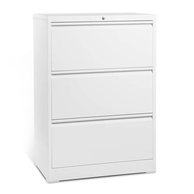 AOBABO 3 Drawer File Cabinet w/ Lock for Letter/Legal Size Paper, White (Used)