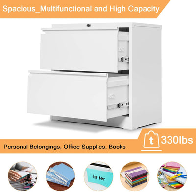 AOBABO 28 Inch Locking 2 Drawer Metal Office Storage Filing Cabinet, White - VMInnovations
