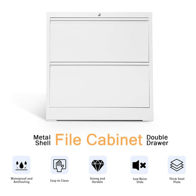 AOBABO 28 Inch Locking 2 Drawer Metal Office Storage Filing Cabinet, White - VMInnovations