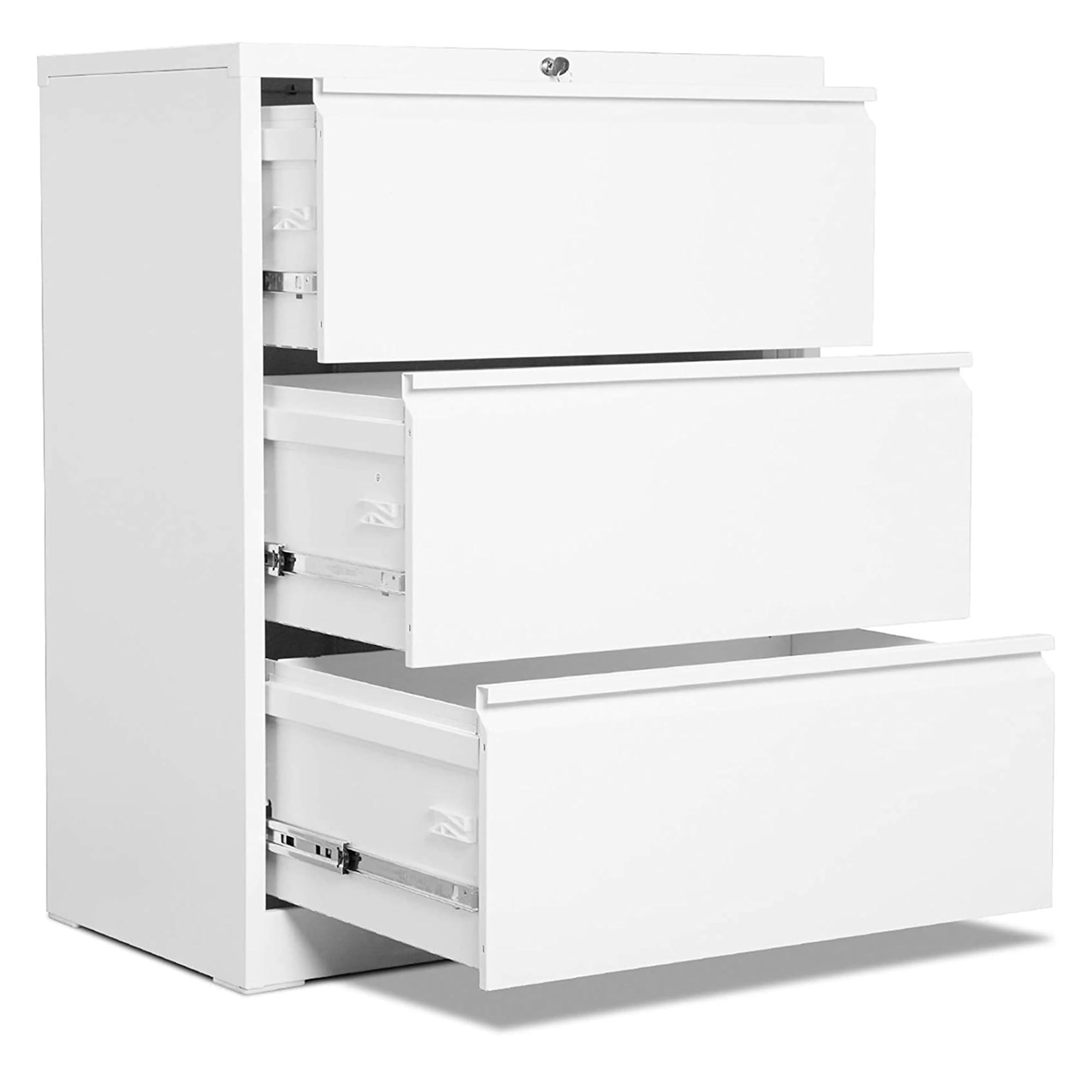 AOBABO 3 Drawer Lateral File Cabinet with Lock for Letter Sized Paper, White - VMInnovations