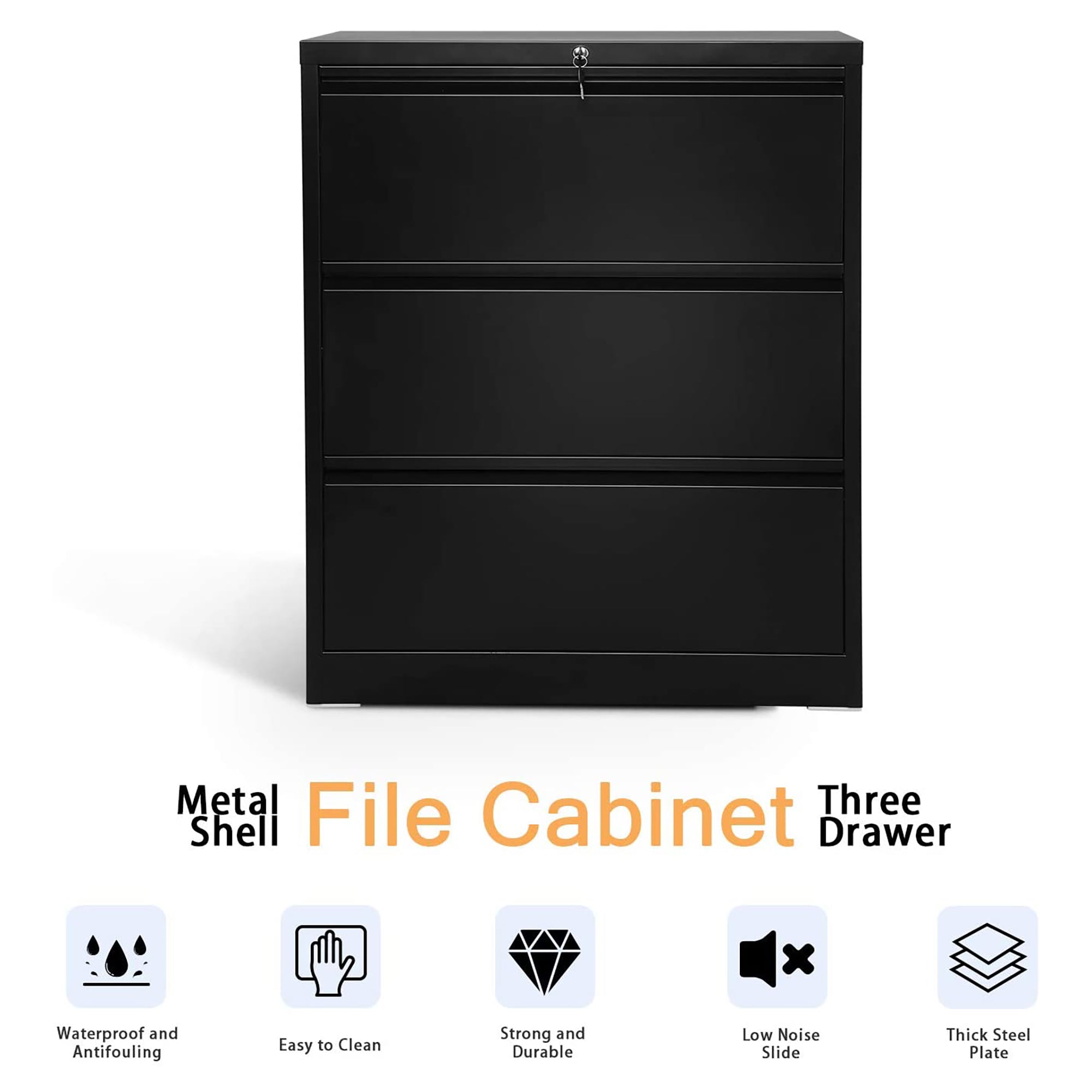 AOBABO 3 Drawer File Cabinet w/ Lock for Letter/Legal Size Paper (Open Box)