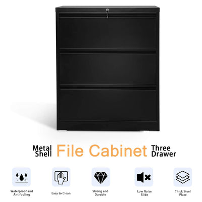 AOBABO 3 Drawer File Cabinet w/ Lock for Letter/Legal Size Paper (Open Box)