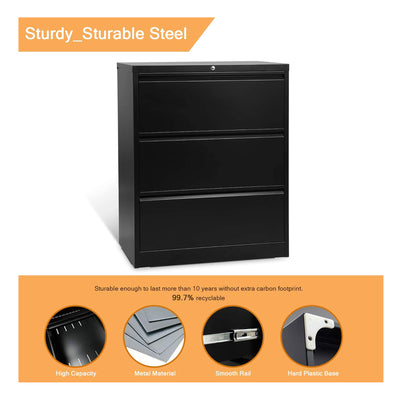 AOBABO 3 Drawer File Cabinet w/ Lock for Letter/Legal Size Paper (Open Box)