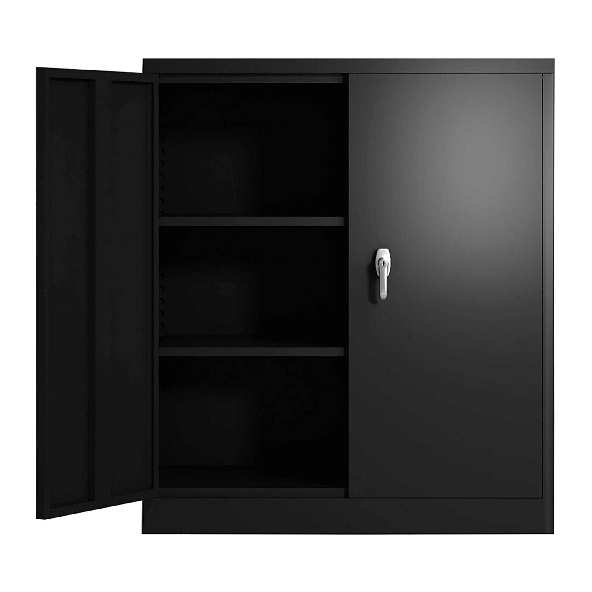 Aobabo 41.6 Inch Locking Metal Storage Cabinet with 2 Shelves, Black (Open Box)
