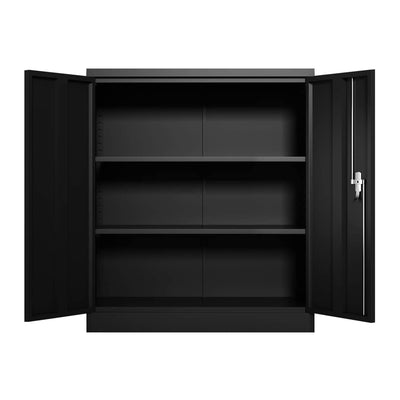 Aobabo 41.6 Inch Locking Metal Storage Cabinet with 2 Shelves, Black (Open Box)