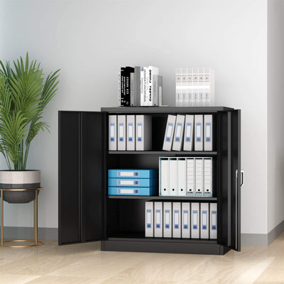 Aobabo 41.6 Inch Locking Metal Storage Cabinet with 2 Shelves, Black (Open Box)