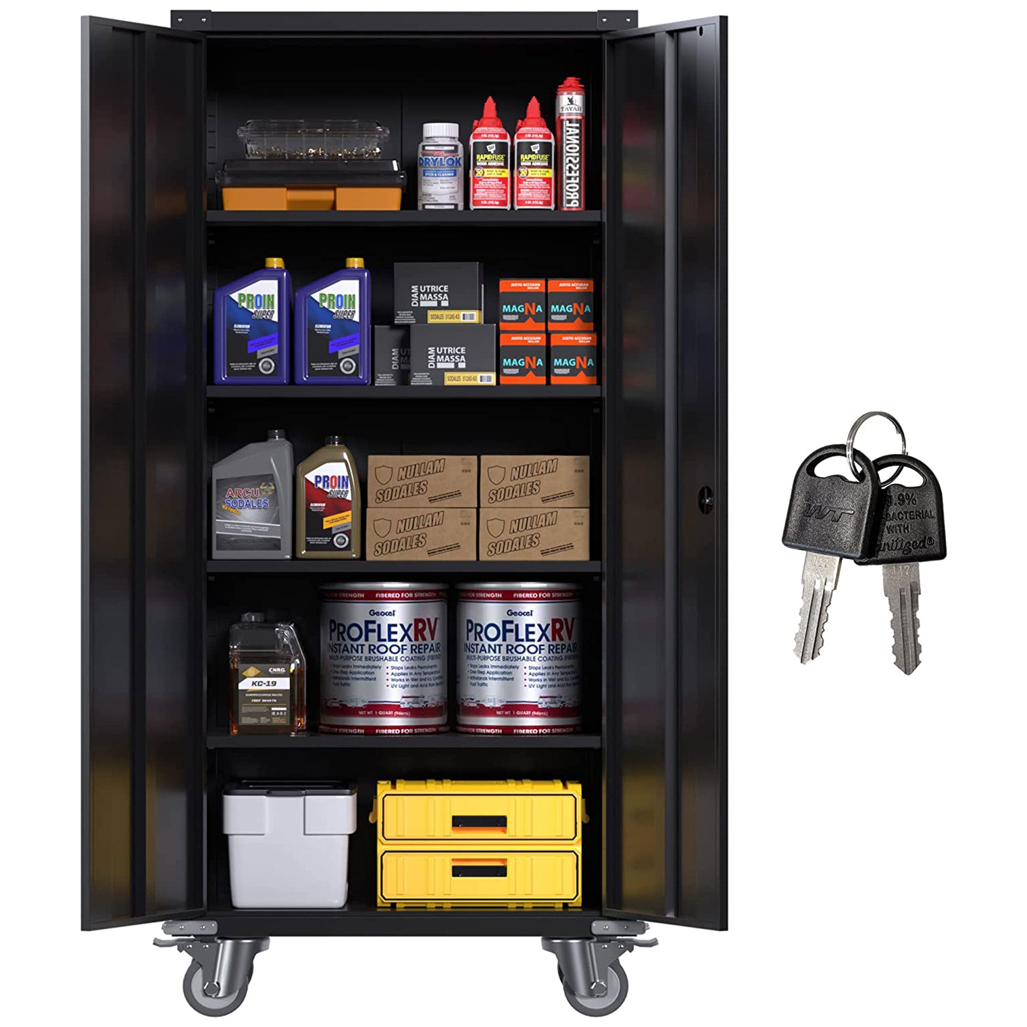 Aobabo 72 Inch Rolling Locking Storage Cabinet with Adjustable Shelves, Black