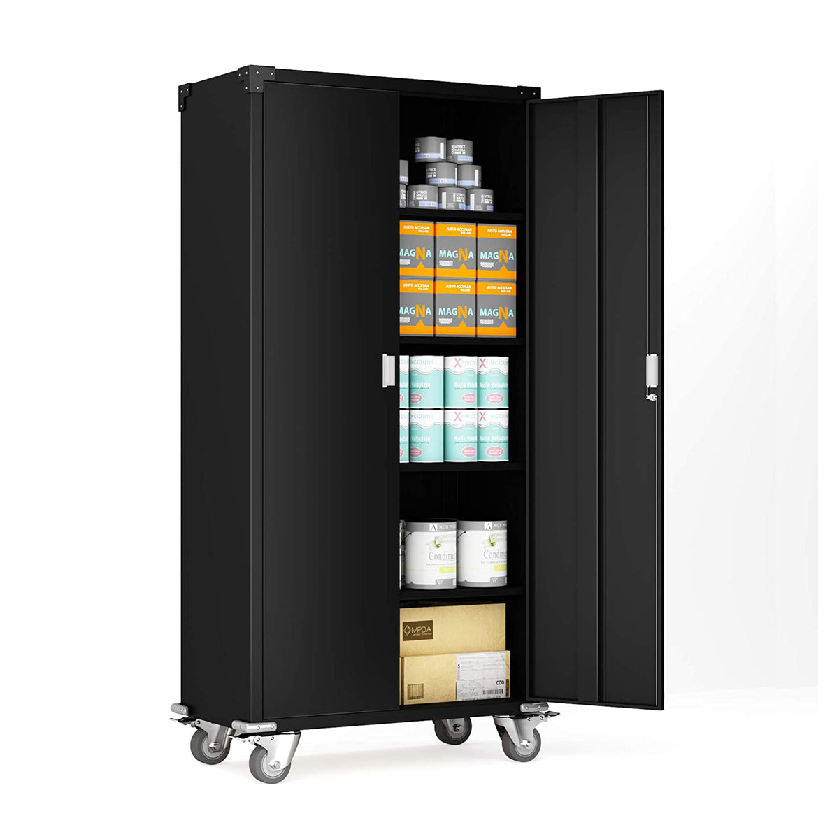 Aobabo 72 Inch Rolling Locking Storage Cabinet with Adjustable Shelves, Black (Open Box)