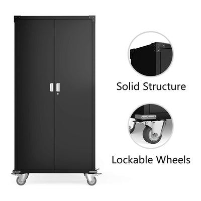 Aobabo 72 Inch Rolling Locking Storage Cabinet with Adjustable Shelves, Black (Open Box)