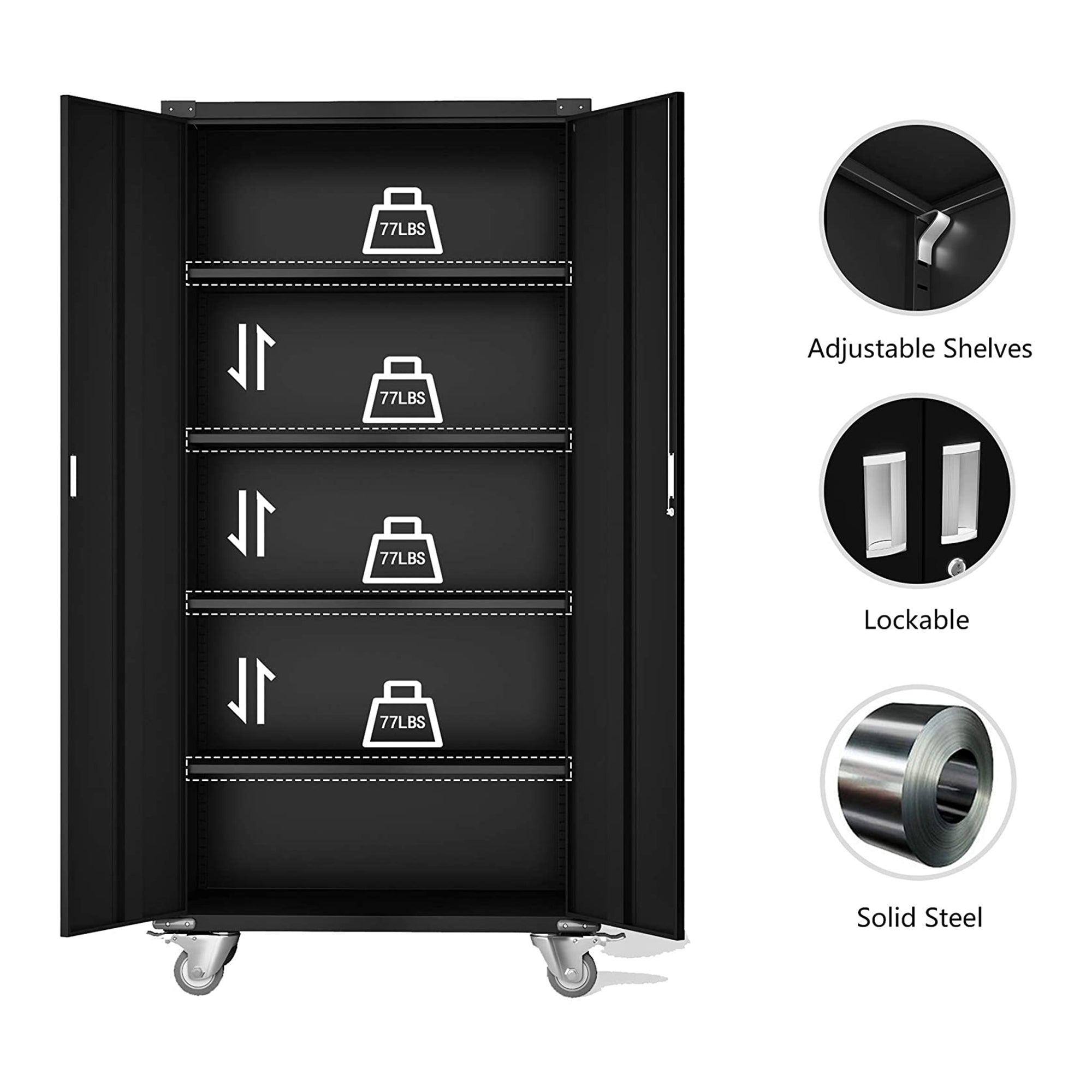 Aobabo 72 Inch Rolling Locking Storage Cabinet w/ Adjustable Shelves (For Parts)