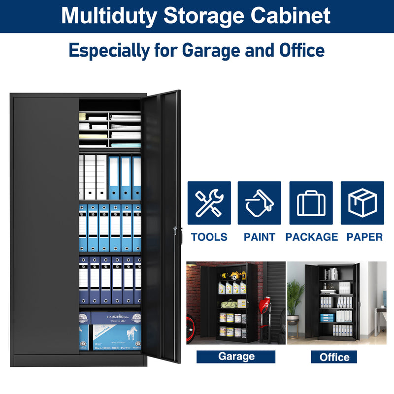 Aobabo 72" Locking Metal Storage Cabinet with 4 Adjustable Shelves, Black (Used)