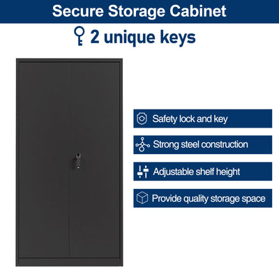 Aobabo 72 Inch Locking Metal Storage Cabinet with 4 Adjustable Shelves, Black
