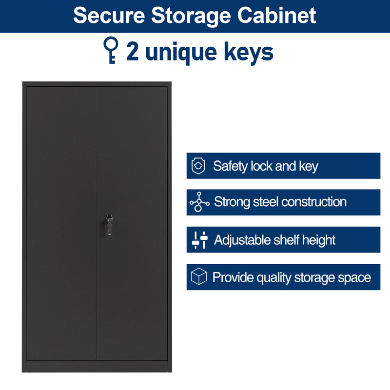 Aobabo 72" Locking Metal Storage Cabinet with 4 Adjustable Shelves, Black (Used)