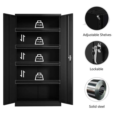 Aobabo 72 Inch Locking Metal Storage Cabinet with 4 Adjustable Shelves, Black