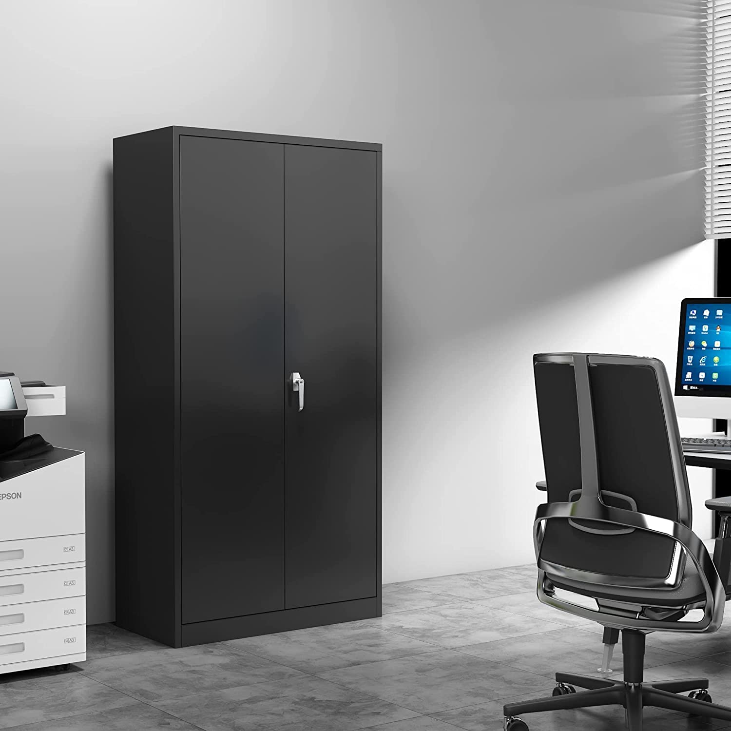 Aobabo 72 Inch Locking Metal Storage Cabinet with 4 Adjustable Shelves, Black