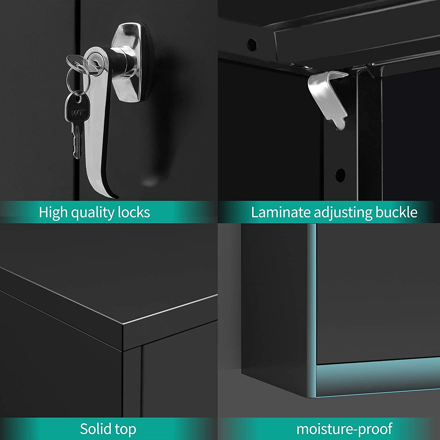 Aobabo 72 Inch Locking Metal Storage Cabinet with 4 Adjustable Shelves, Black
