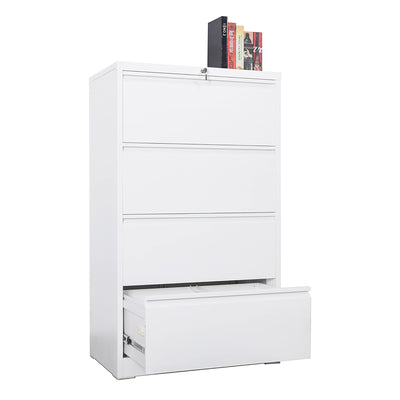 AOBABO 4 Drawer Lateral File Cabinet with Lock for Office and Home Use, White