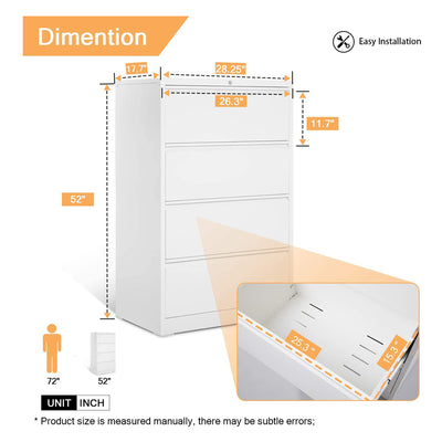 AOBABO 4 Drawer Lateral File Cabinet with Lock for Office and Home Use, White