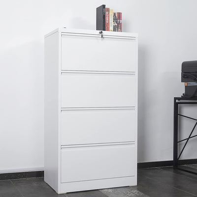 AOBABO 4 Drawer Lateral File Cabinet with Lock for Office and Home Use, White