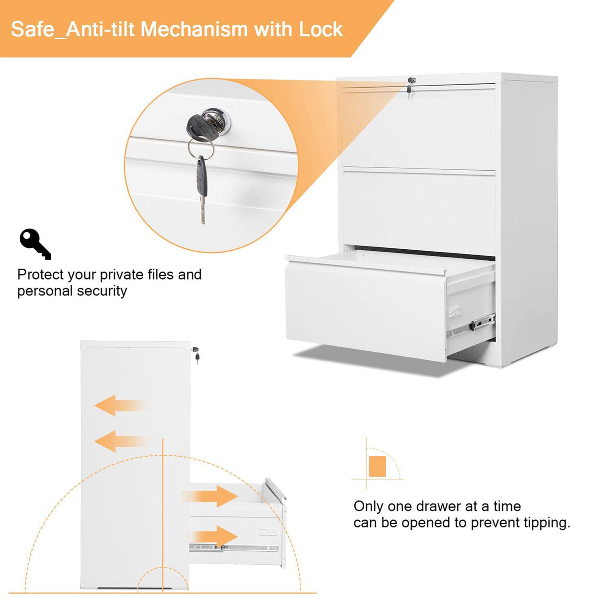 AOBABO Lateral File Cabinet w/ Lock for Letter/Legal Size Paper (Open Box)