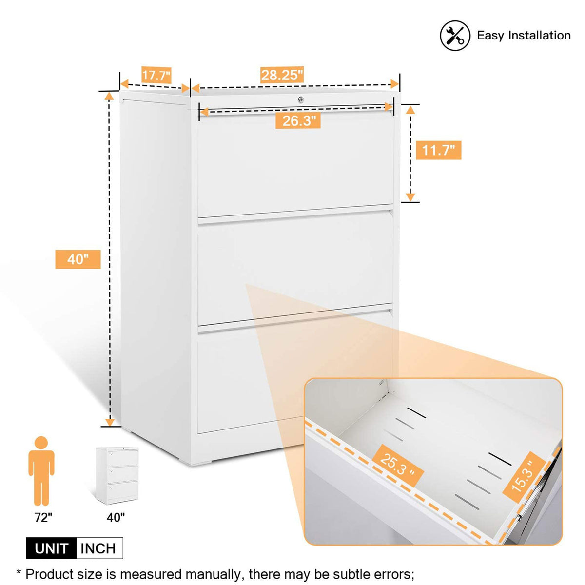 AOBABO Lateral File Cabinet w/ Lock for Letter/Legal Size Paper (Open Box)