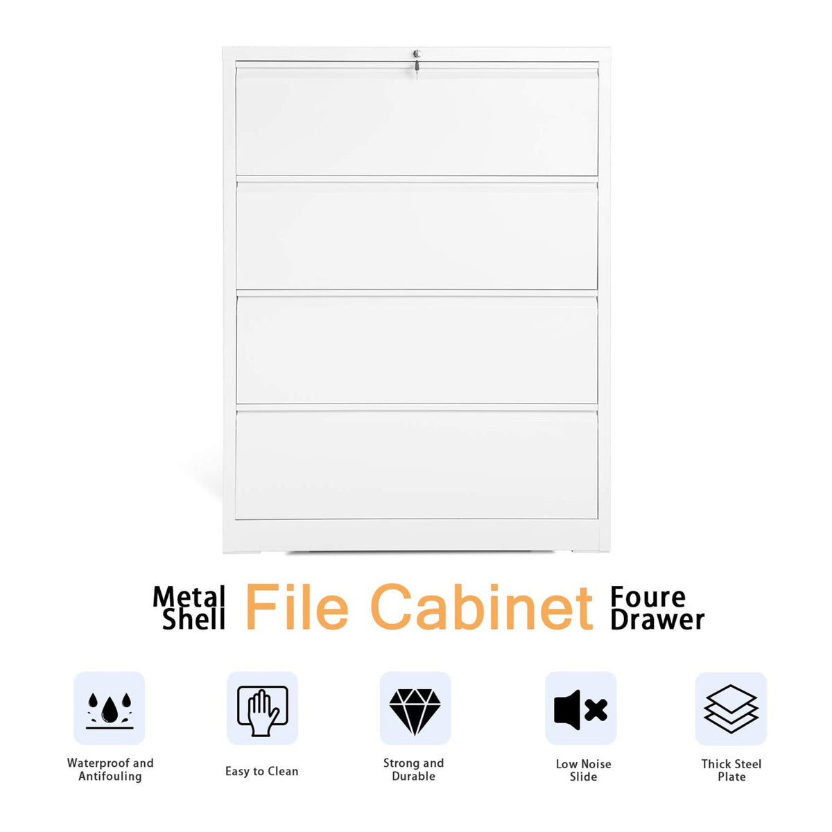 Aobabo 40 Inch Tall Locking 4 Drawer Metal Office Storage Filing Cabinet, White (Open Box)