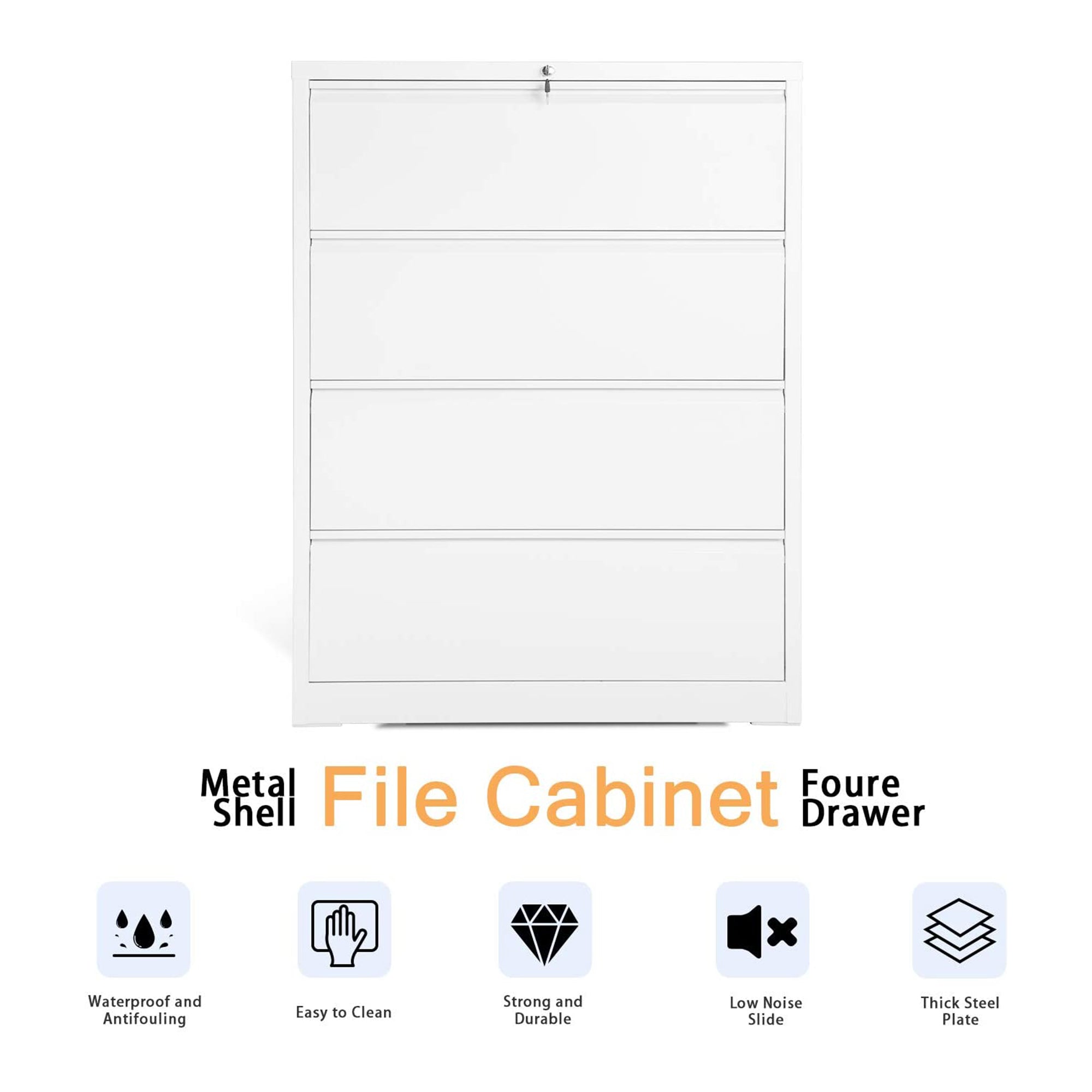 Aobabo 40 Inch Tall Locking 4 Drawer Metal Office Storage Filing Cabinet, White