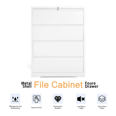Aobabo 40 Inch Tall Locking 4 Drawer Metal Office Storage Filing Cabinet, White