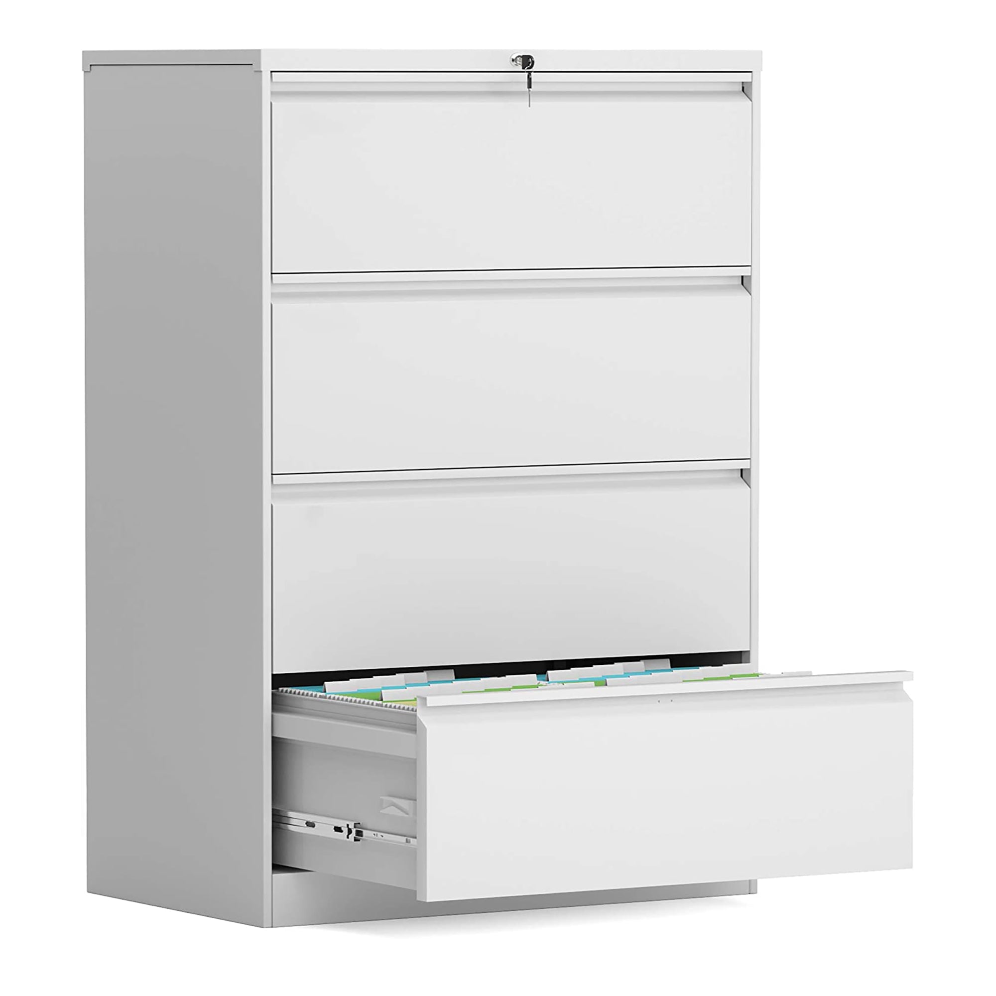 AOBABO 4 Drawer Lateral File Cabinet with Lock for Office and Home Use, White