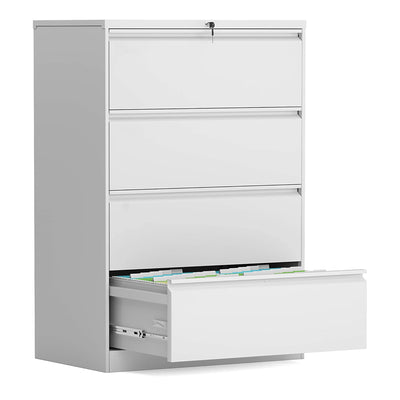 AOBABO 4 Drawer Lateral File Cabinet with Lock for Office and Home Use, White