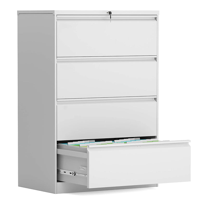 AOBABO 4 Drawer Lateral File Cabinet with Lock for Office and Home Use, White