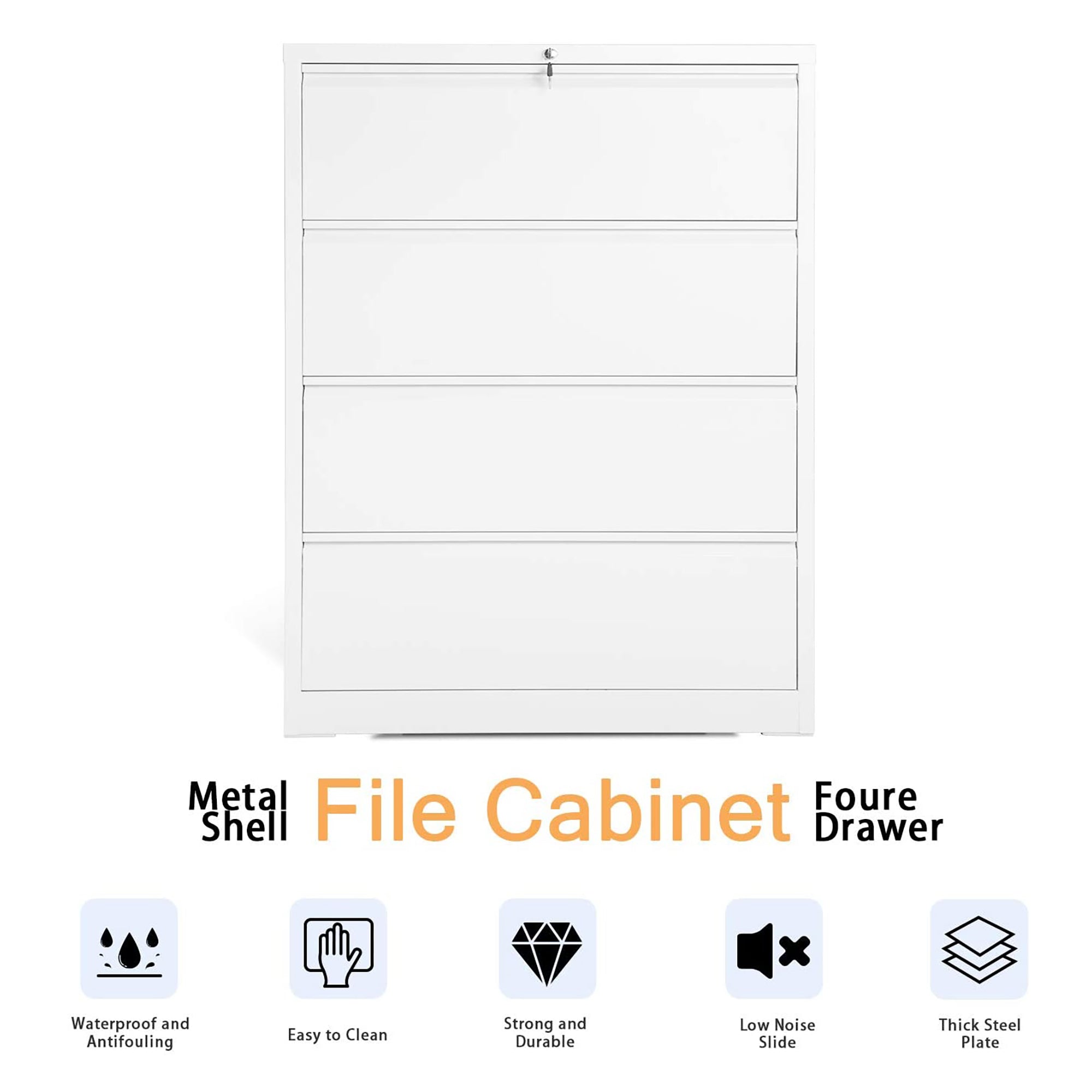 AOBABO 4 Drawer Lateral File Cabinet with Lock for Office and Home Use, White