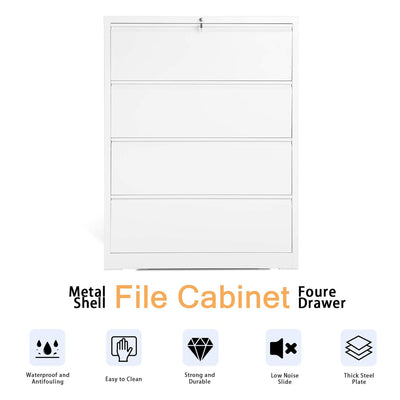 AOBABO 4 Drawer Lateral File Cabinet with Lock for Office and Home Use, White