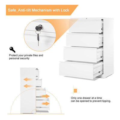 AOBABO 4 Drawer Lateral File Cabinet with Lock for Office and Home Use, White