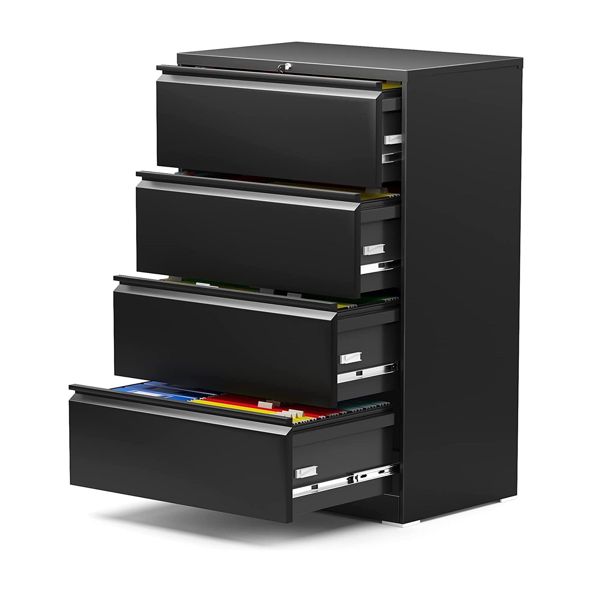 AOBABO 4 Drawer Lateral File Cabinet w/ Lock for Letter/Legal Size Paper, Black