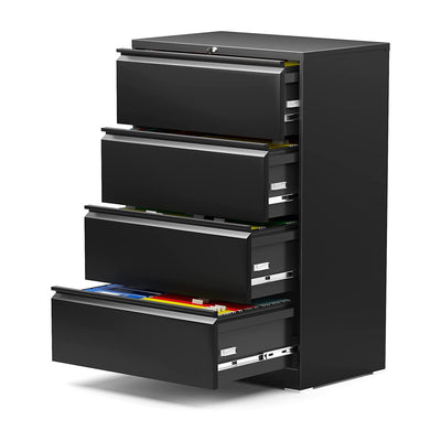 AOBABO 4 Drawer Lateral File Cabinet w/ Lock for Letter/Legal Size Paper, Black