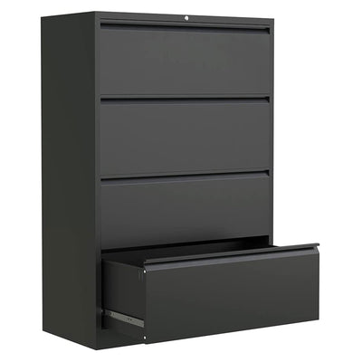 AOBABO 4 Drawer Lateral File Cabinet w/ Lock for Letter/Legal Size Paper, Black (Used)
