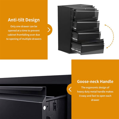 AOBABO 4 Drawer Lateral File Cabinet w/ Lock for Letter/Legal Size Paper, Black (Used)