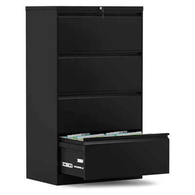 AOBABO 4 Drawer Home Office Lateral File Cabinet w/ Lock, Black (Open Box)
